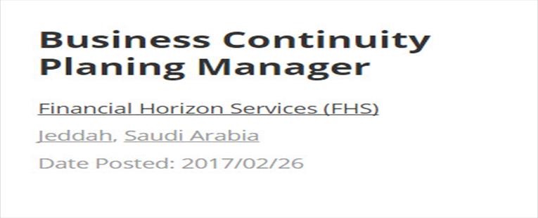 Business Continuity Planing Manager - Job In Saudi Arabia