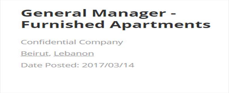 General Manager - Furnished Apartments - Job in Beirut