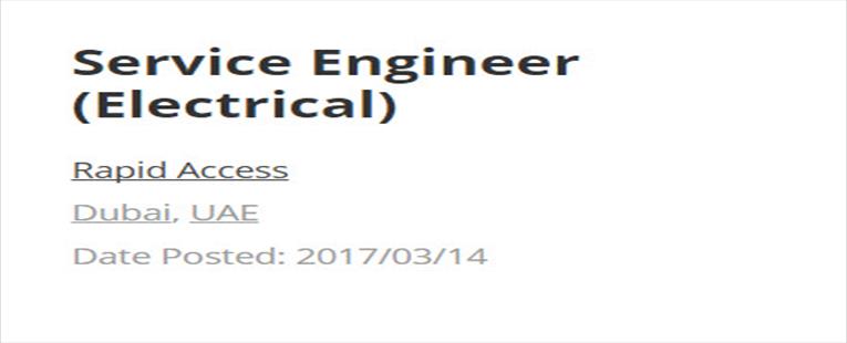 Service Engineer (Electrical) - Job In Dubai