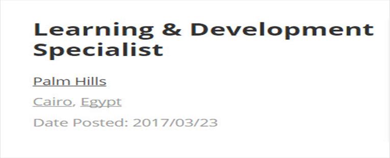 Learning & Development Specialist - Job In Egypt