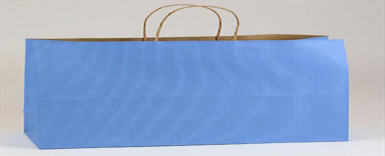 Shamrock 16 x 6 x 13" Shadow Stripe Kraft Paper Jaguar Shopping Bags; French Country Blue, 250/CT