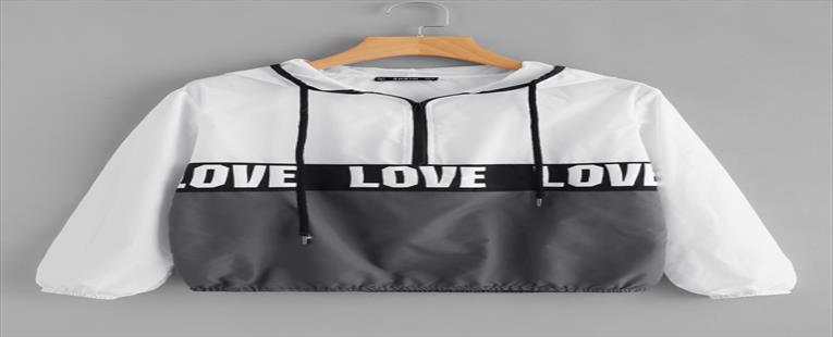 SHEIN Zip Front LOVE Print Windbreaker Hoodie Jacket
