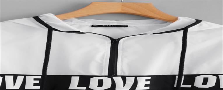 SHEIN Zip Front LOVE Print Windbreaker Hoodie Jacket