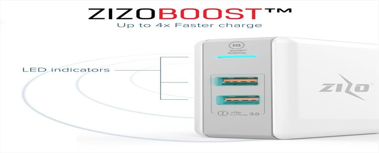 ZizoCharge H1 Dual USB Travel Wall Charger with Zizo Quick Charge 3.0