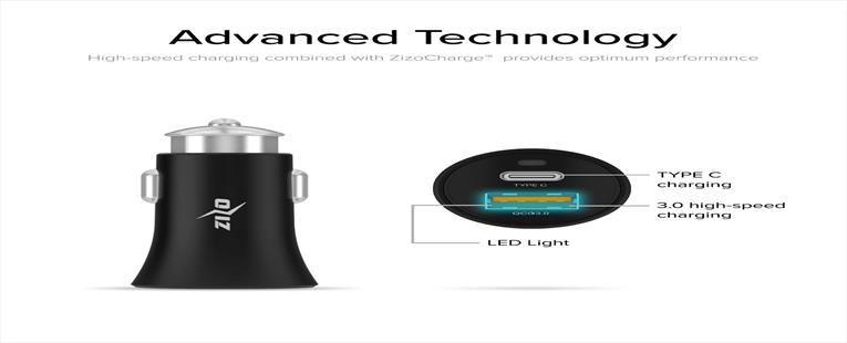 ZizoCharge F7 Car Charger with Zizo Quick Charge 3.0 Adapter and Type C Port Fast Charge