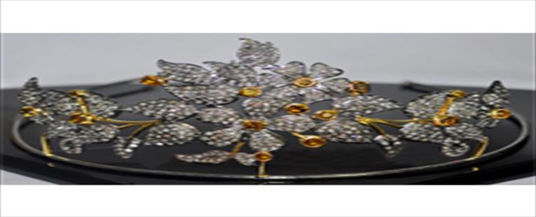 13.12Ct. Rose Cut Diamond Silver Golden Topaz Tiara